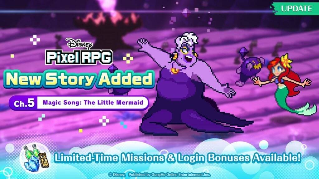 "Disney Pixel RPG Update: Recruit Ariel and Ursula from The Little Mermaid"