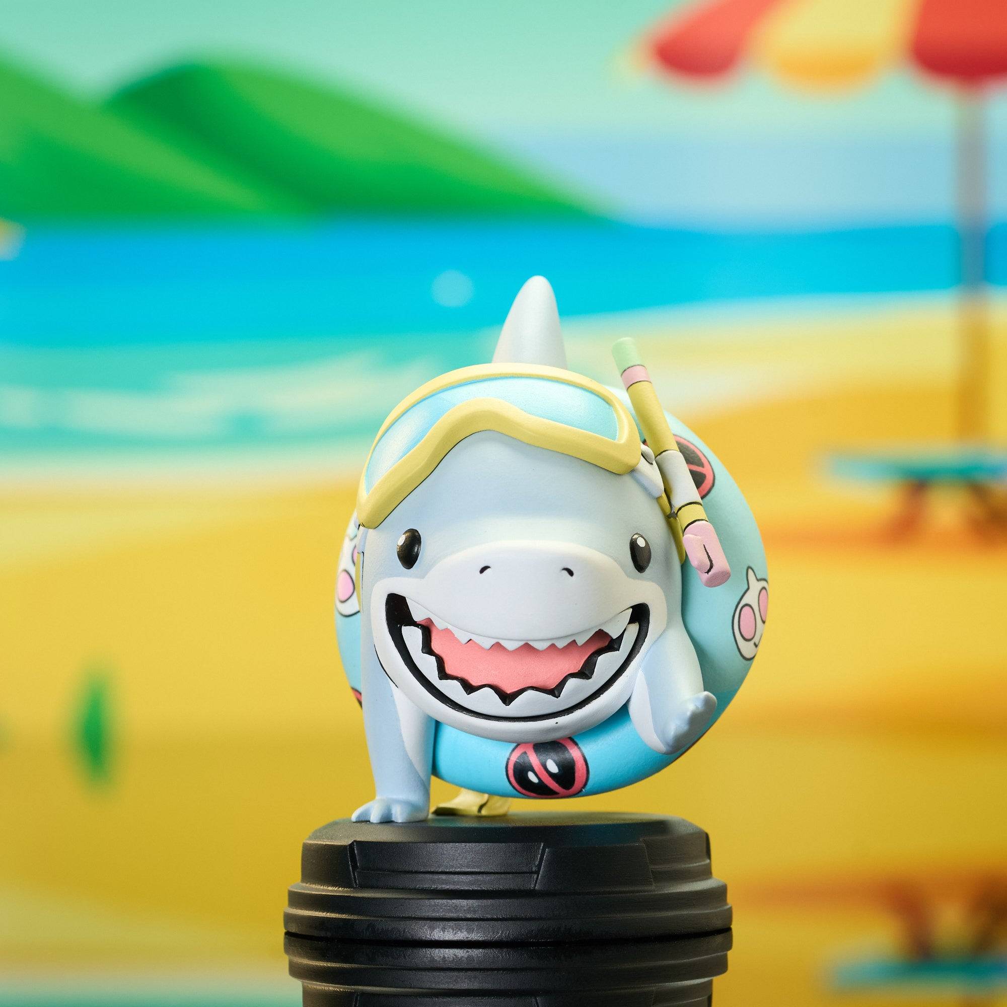 Jeff the Land Shark statue side view