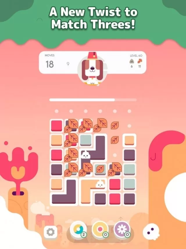 Ang isang makulay na interface ng laro na nagpapakita ng isang natatanging twist sa klasikong tugma-3 gameplay na may masiglang graphics at isang kaibig-ibig na aso.