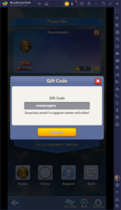 Mini Empire: Hero Never Cry - Redeem Code Interface