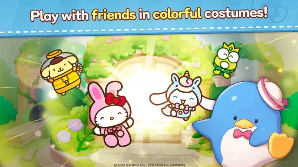 Sanrio वर्ण खुशी से एक साथ मुस्कुराते हुए