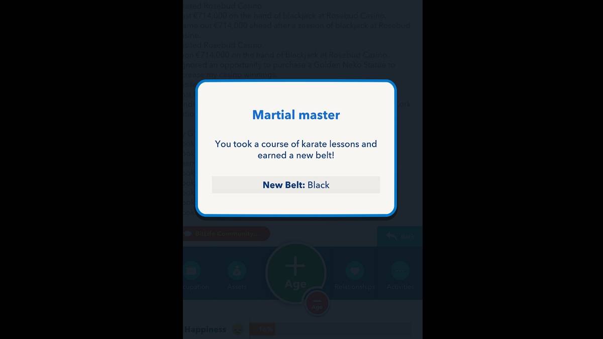 BitLife Black Belt diperoleh