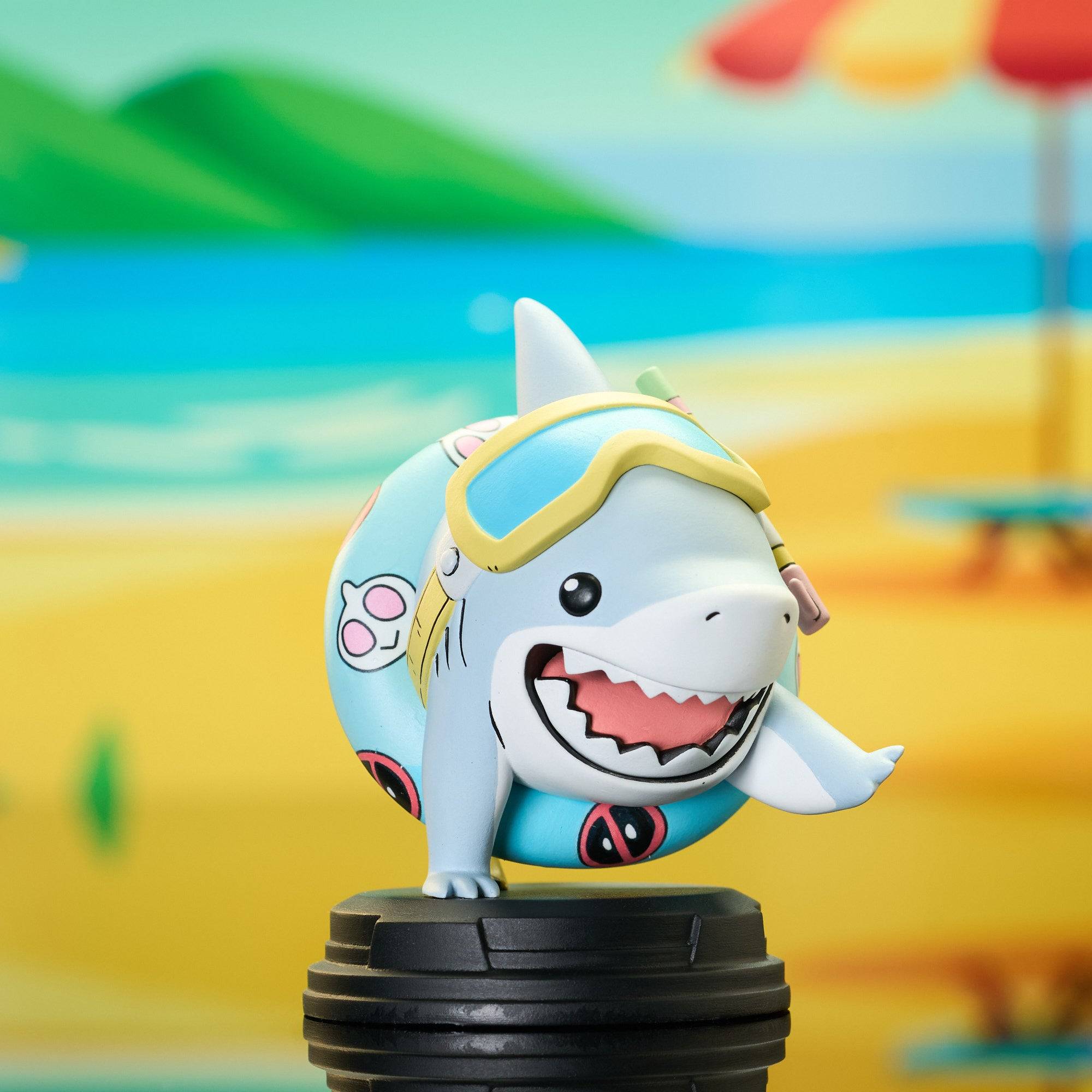 Jeff the Land Shark statue angle view