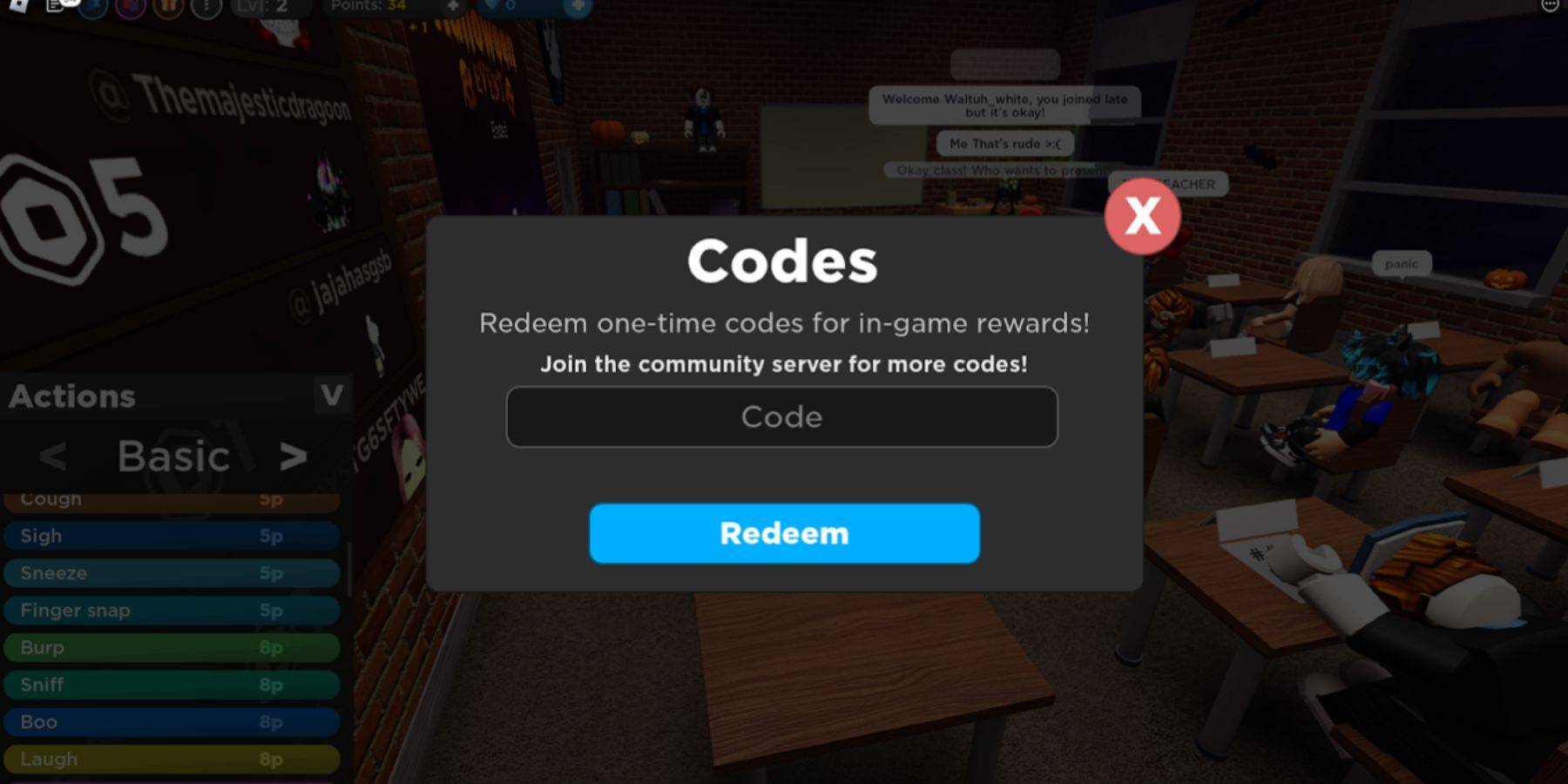 Image: Code Redemption Button