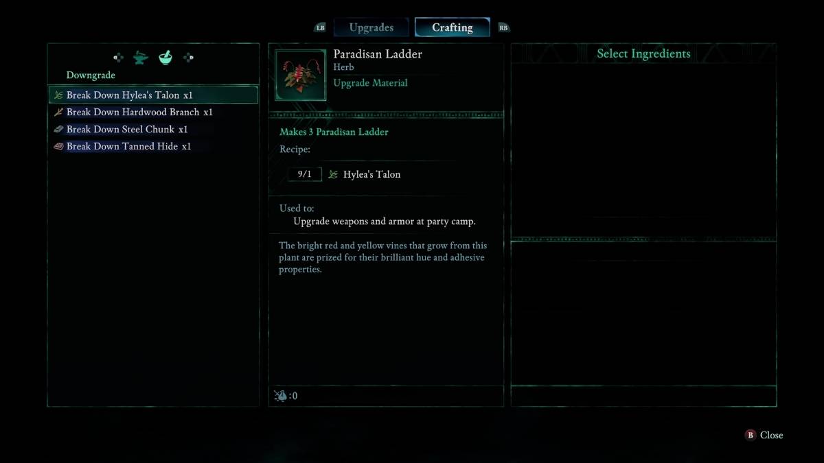 Avowed gameplay showing Hylea's Talon downgrading